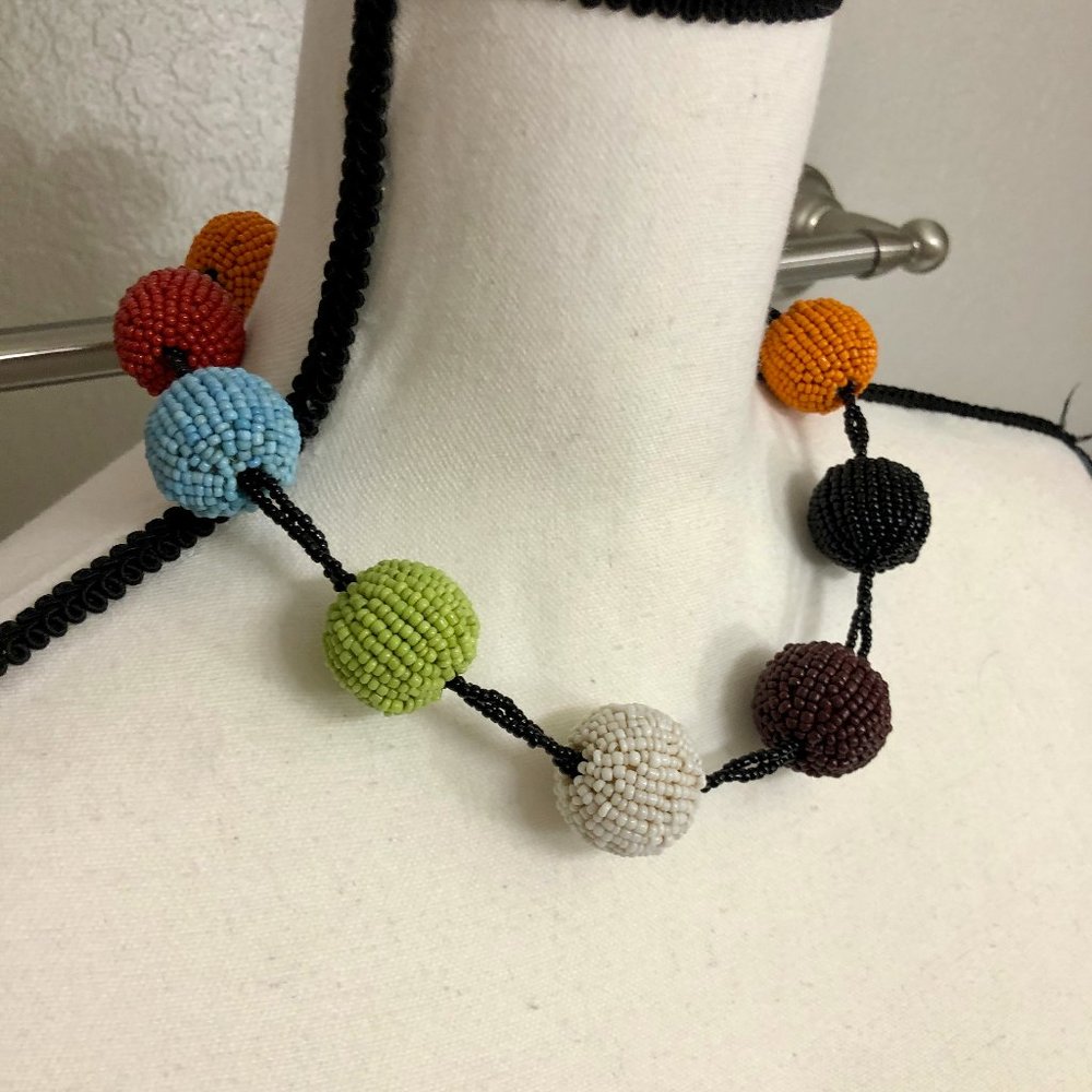 Fun Chunky 80s Beaded Ball 19" Toggle Necklace